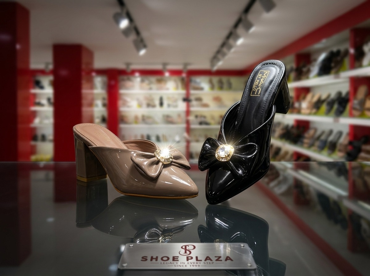 Best footwear shop in Chennai patent leather mules
