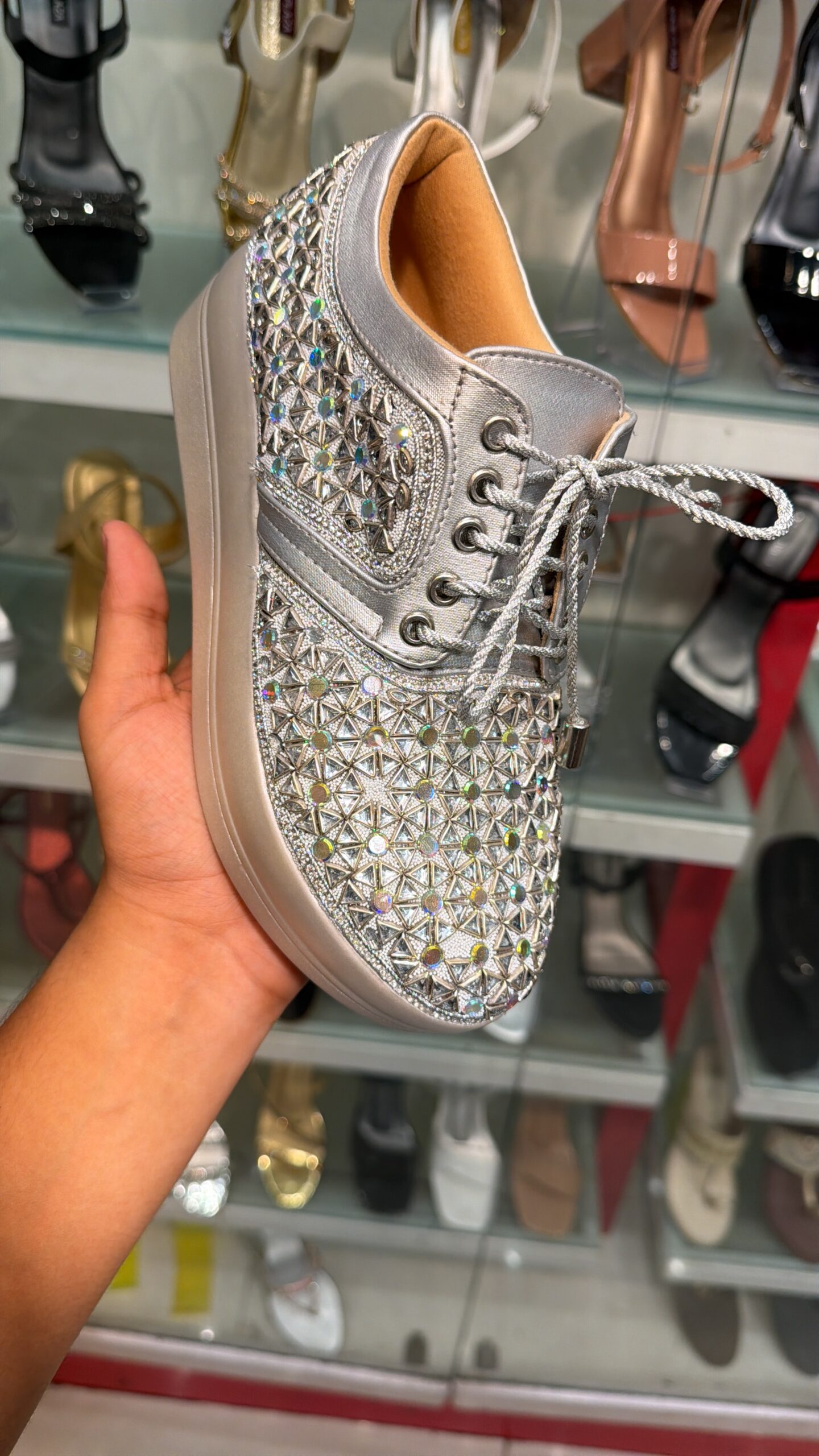 SHOE PLAZA Purasaiwakkam - Crystal Rhinestone Shimmer Platform Party Sneakers