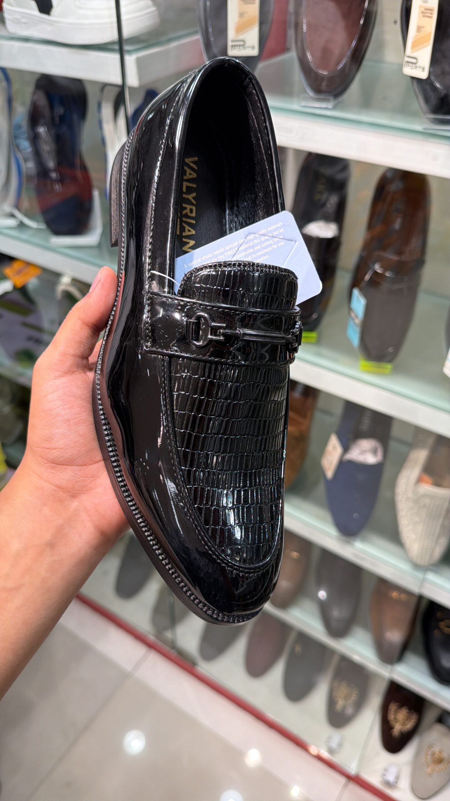 SHOE PLAZA Purasaiwakkam - VALYRIAN Black Crocodile Gloss Patent Dress Loafers