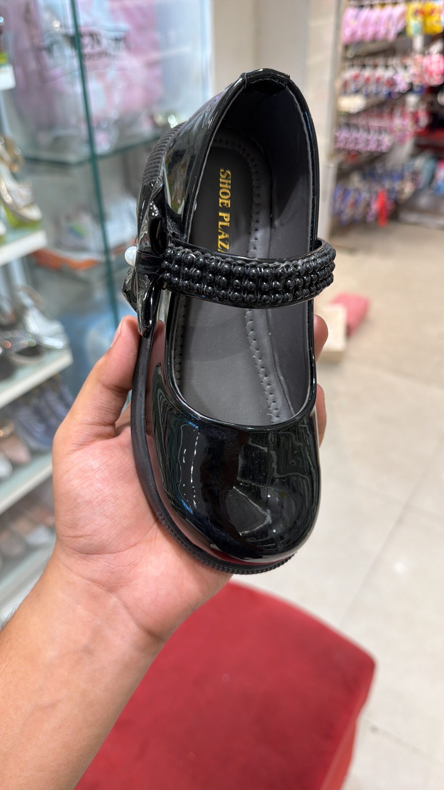 SHOE PLAZA Purasaiwakkam - Girls' Black Patent Beaded School & Party Shoes