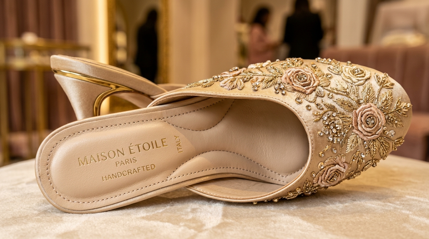 Handcrafted embellishments and memory foam footbed on attractive shoes for women in chennai at SHOE PLAZA