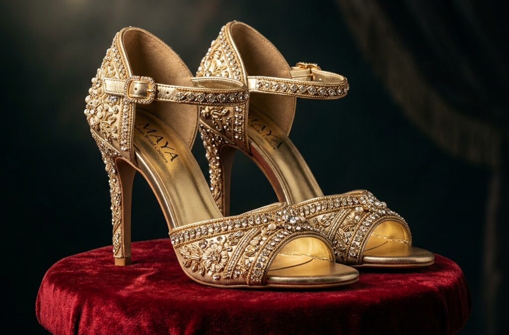 SHOE PLAZA - Luxury Bridal Embellished Heels on Red Velvet